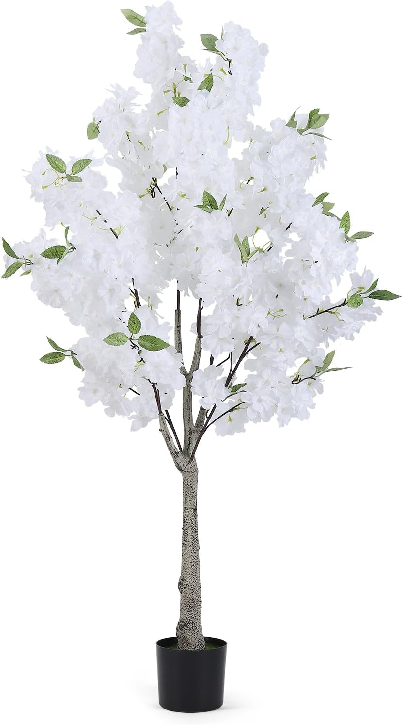 Artificial Cherry Blossom Tree Fake Plants Faux Pink Sakura Flowers, 4FT