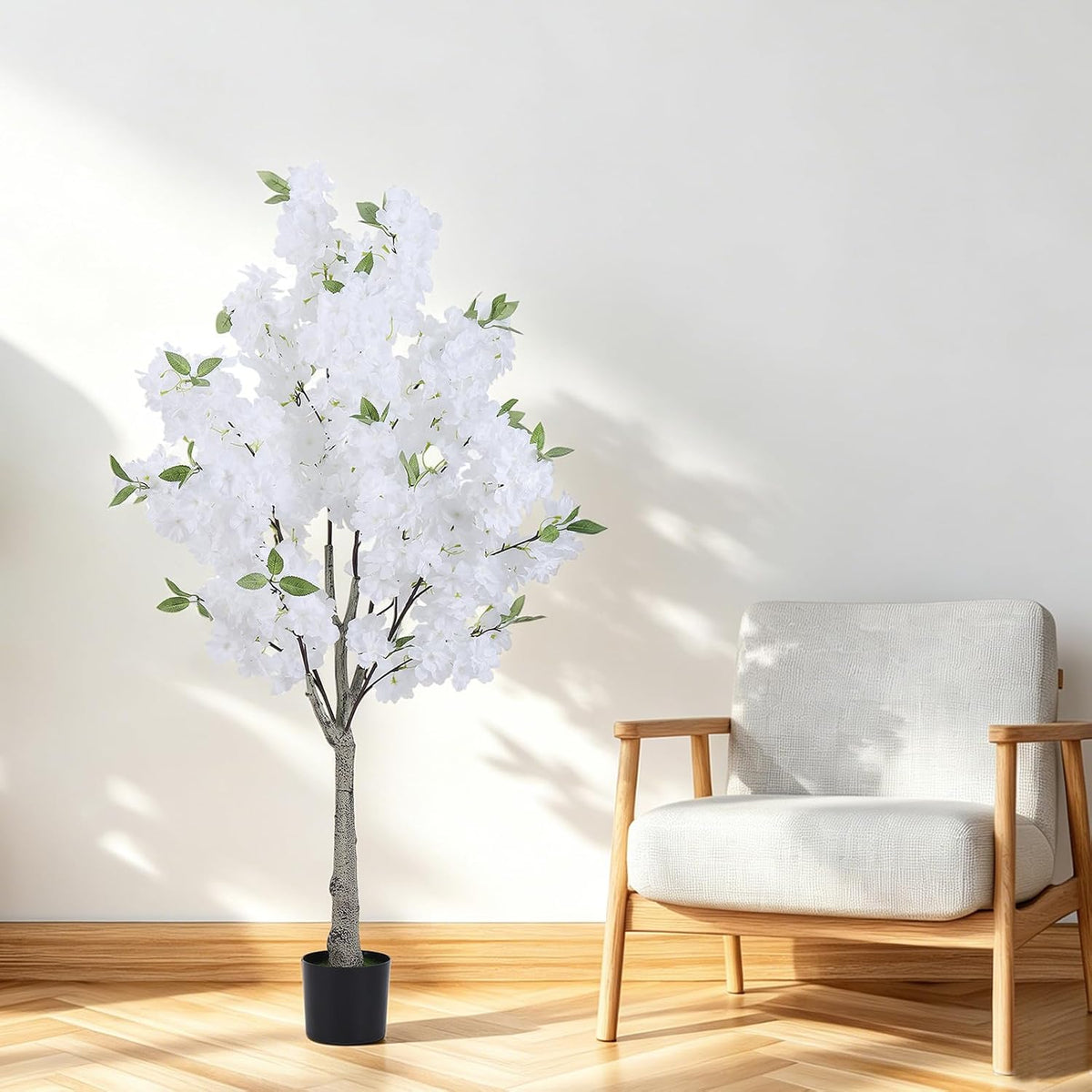 Artificial Cherry Blossom Tree Fake Plants Faux Pink Sakura Flowers, 4FT