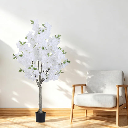 Artificial Cherry Blossom Tree Fake Plants Faux Pink Sakura Flowers, 4FT