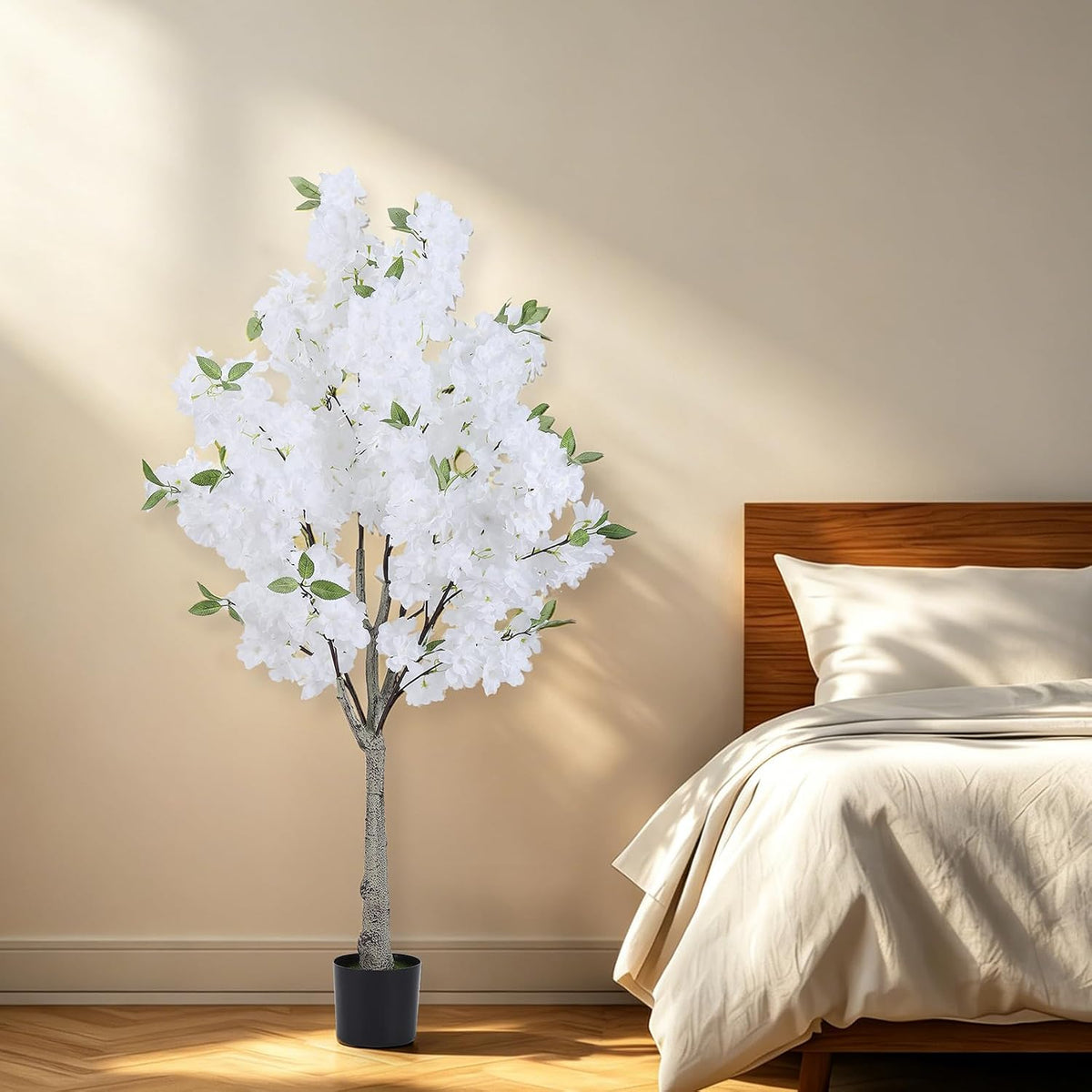 Artificial Cherry Blossom Tree Fake Plants Faux Pink Sakura Flowers, 4FT