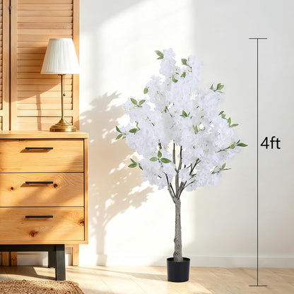 Artificial Cherry Blossom Tree Fake Plants Faux Pink Sakura Flowers, 4FT