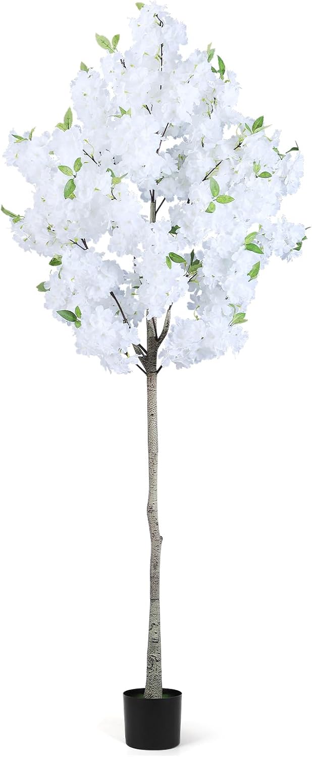 Artificial Cherry Blossom Tree Fake Plants Faux Pink Sakura Flowers, 4FT