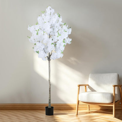 Artificial Cherry Blossom Tree Fake Plants Faux Pink Sakura Flowers, 4FT