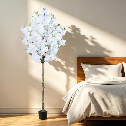 Artificial Cherry Blossom Tree Fake Plants Faux Pink Sakura Flowers, 4FT