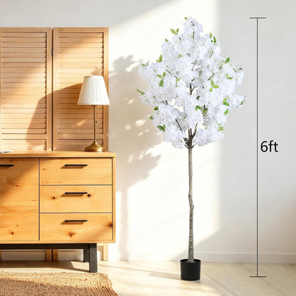 Artificial Cherry Blossom Tree Fake Plants Faux Pink Sakura Flowers, 4FT