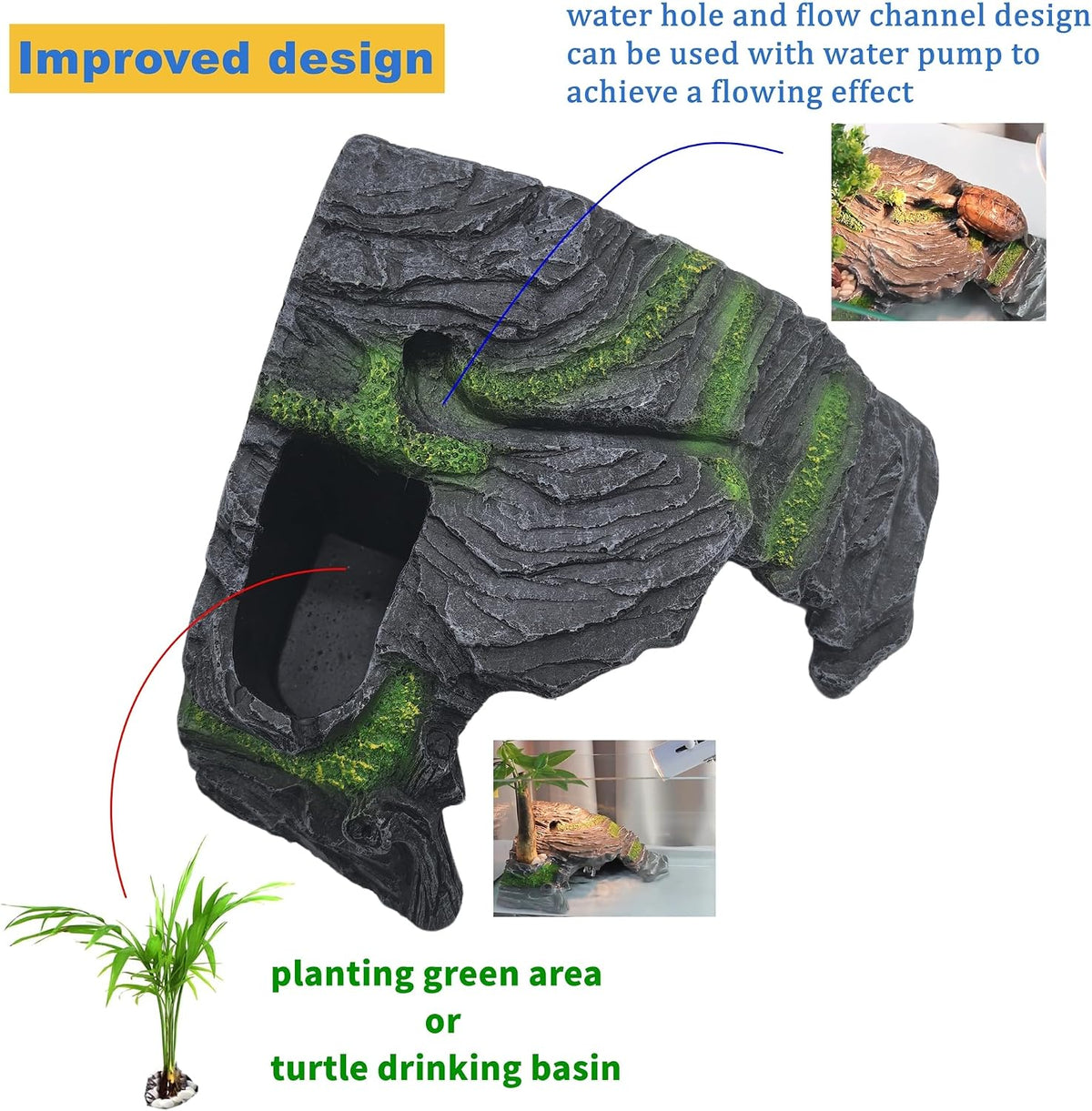 Reptile Hideout Cave Resin Rock Hides Terrarium Habitat Decor(Floating Island)