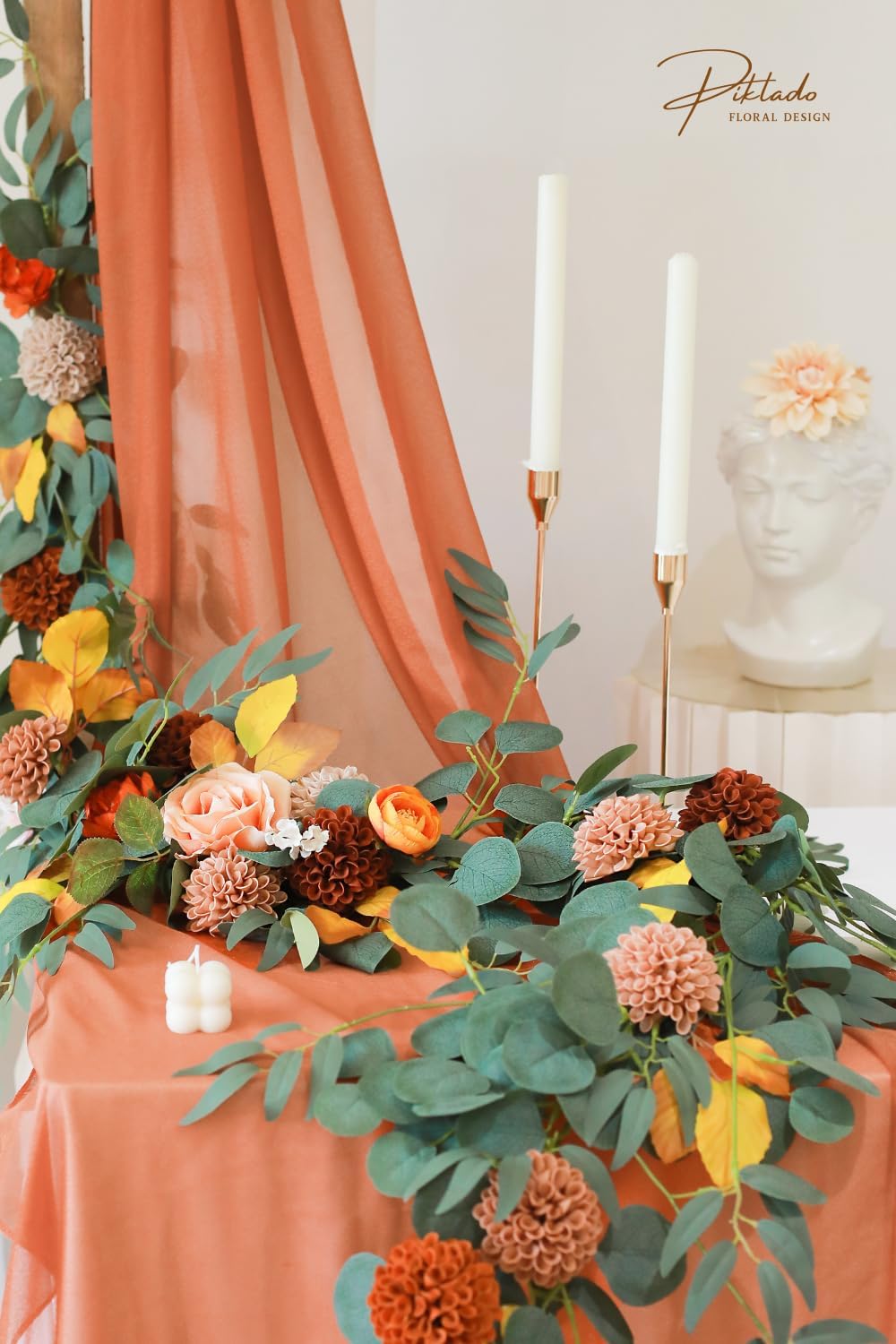 Artificial Wedding Dahlia Flowers 25 pcs Fake Roses with Stem for DIY Wedding Decor Centerpieces Arrangements Bouquets (Shades of Burnt Orange)