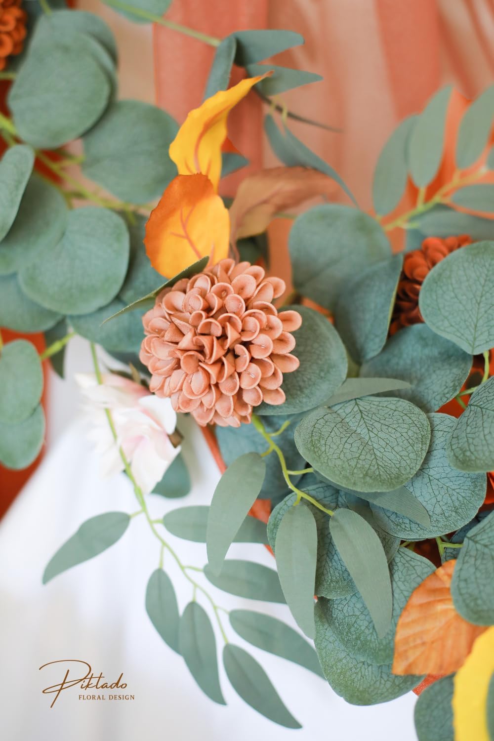Artificial Wedding Dahlia Flowers 25 pcs Fake Roses with Stem for DIY Wedding Decor Centerpieces Arrangements Bouquets (Shades of Burnt Orange)