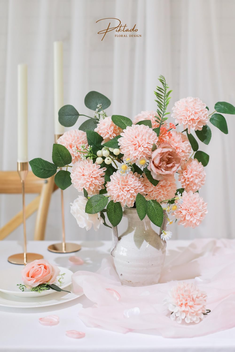 Artificial Wedding Dahlia Flowers 25 pcs Fake Roses with Stem for DIY Wedding Decor Centerpieces Arrangements Bouquets (Shades of Burnt Orange)