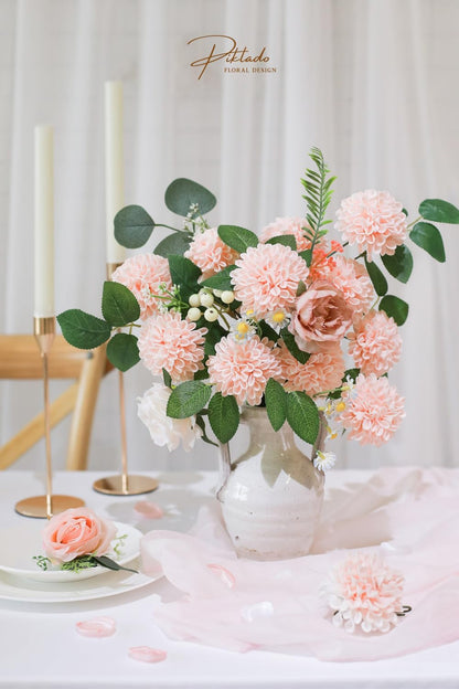Artificial Wedding Dahlia Flowers 25 pcs Fake Roses with Stem for DIY Wedding Decor Centerpieces Arrangements Bouquets (Shades of Burnt Orange)