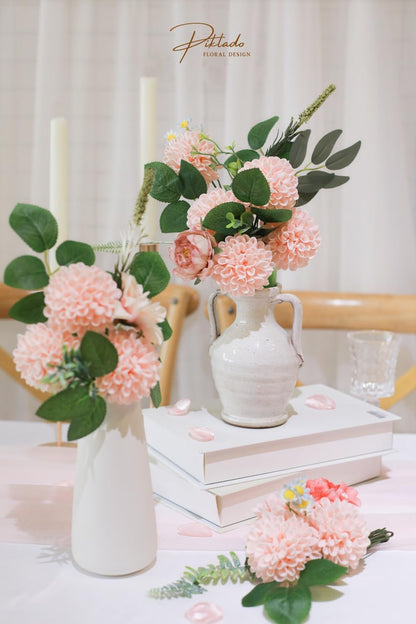 Artificial Wedding Dahlia Flowers 25 pcs Fake Roses with Stem for DIY Wedding Decor Centerpieces Arrangements Bouquets (Shades of Burnt Orange)