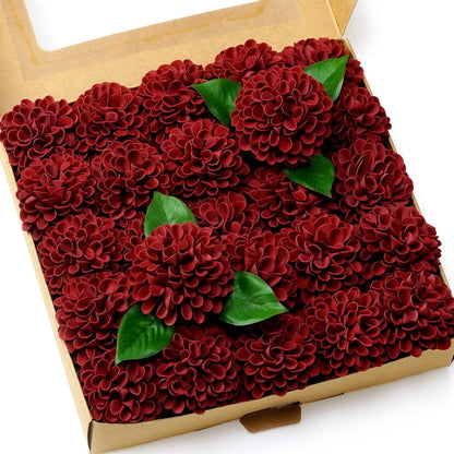 Artificial Wedding Dahlia Flowers 25 pcs Fake Roses with Stem for DIY Wedding Decor Centerpieces Arrangements Bouquets (Shades of Burnt Orange)