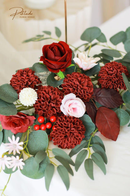 Artificial Wedding Dahlia Flowers 25 pcs Fake Roses with Stem for DIY Wedding Decor Centerpieces Arrangements Bouquets (Shades of Burnt Orange)