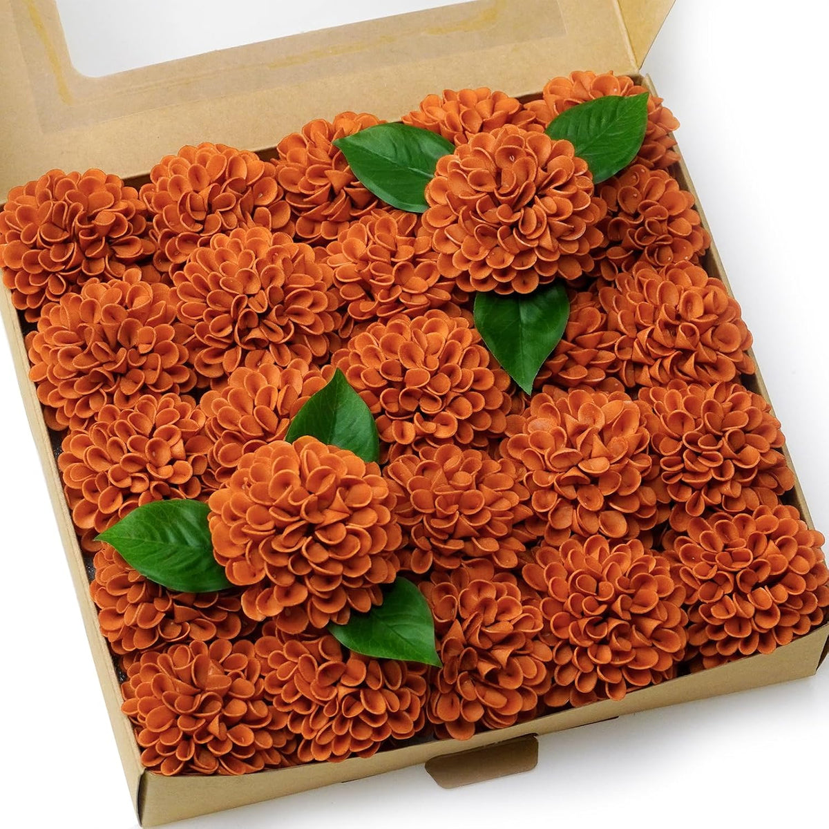 Artificial Wedding Dahlia Flowers 25 pcs Fake Roses with Stem for DIY Wedding Decor Centerpieces Arrangements Bouquets (Shades of Burnt Orange)