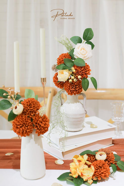 Artificial Wedding Dahlia Flowers 25 pcs Fake Roses with Stem for DIY Wedding Decor Centerpieces Arrangements Bouquets (Shades of Burnt Orange)