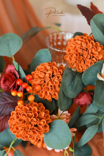 Artificial Wedding Dahlia Flowers 25 pcs Fake Roses with Stem for DIY Wedding Decor Centerpieces Arrangements Bouquets (Shades of Burnt Orange)