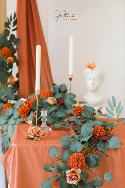 Artificial Wedding Dahlia Flowers 25 pcs Fake Roses with Stem for DIY Wedding Decor Centerpieces Arrangements Bouquets (Shades of Burnt Orange)