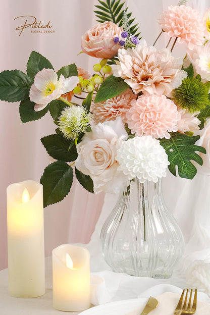Artificial Wedding Dahlia Flowers 25 pcs Fake Roses with Stem for DIY Wedding Decor Centerpieces Arrangements Bouquets (Shades of Burnt Orange)