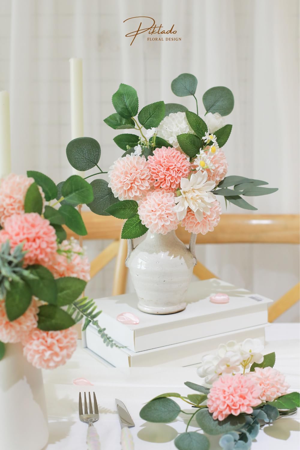 Artificial Wedding Dahlia Flowers 25 pcs Fake Roses with Stem for DIY Wedding Decor Centerpieces Arrangements Bouquets (Shades of Burnt Orange)