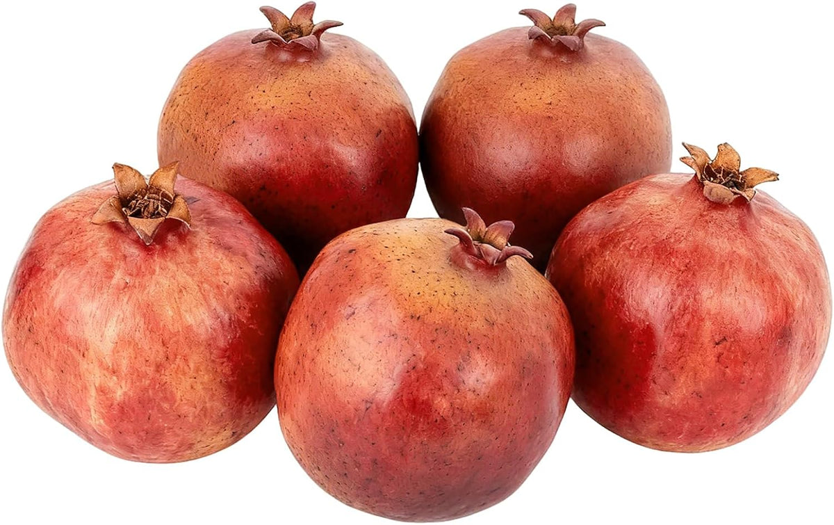 5Pcs Faux Pomegranate Fake Fruit Decor Realistic Artificial Pomegranate Simulation Fruits for Home Kitchen Party Restaurant Shop Display Photography Props