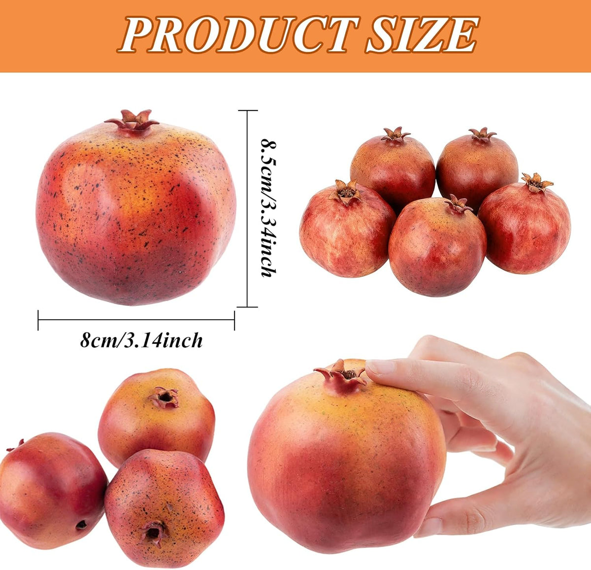 5Pcs Faux Pomegranate Fake Fruit Decor Realistic Artificial Pomegranate Simulation Fruits for Home Kitchen Party Restaurant Shop Display Photography Props