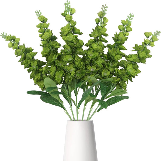 6PCS Green Delphinium Artificial Flowers Silk Snapdragon Artificial Flowers 36.22" Long Stem Flowers for Wedding Florals Centerpieces Home Decor(Green)