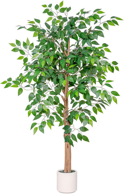 Artificial Ficus Tree 5FT Tall, Faux Ficus Tree Indoor Outdoor, Fake Silk Ficus Plant with Planter, Lifelike Leaves Large Potted Floor Tree for Home Office Living Room Porch Decor