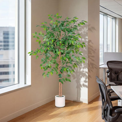 Artificial Ficus Tree 5FT Tall, Faux Ficus Tree Indoor Outdoor, Fake Silk Ficus Plant with Planter, Lifelike Leaves Large Potted Floor Tree for Home Office Living Room Porch Decor