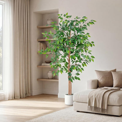 Artificial Ficus Tree 5FT Tall, Faux Ficus Tree Indoor Outdoor, Fake Silk Ficus Plant with Planter, Lifelike Leaves Large Potted Floor Tree for Home Office Living Room Porch Decor