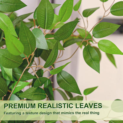 Artificial Ficus Tree 5FT Tall, Faux Ficus Tree Indoor Outdoor, Fake Silk Ficus Plant with Planter, Lifelike Leaves Large Potted Floor Tree for Home Office Living Room Porch Decor