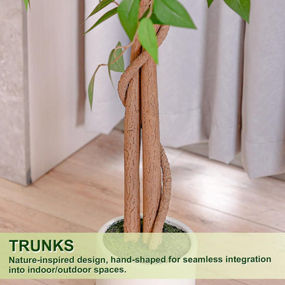 Artificial Ficus Tree 5FT Tall, Faux Ficus Tree Indoor Outdoor, Fake Silk Ficus Plant with Planter, Lifelike Leaves Large Potted Floor Tree for Home Office Living Room Porch Decor