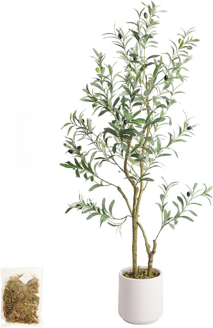 Fake Olive Tree 4FT Tall 1Pack with White Planter for Home Decor