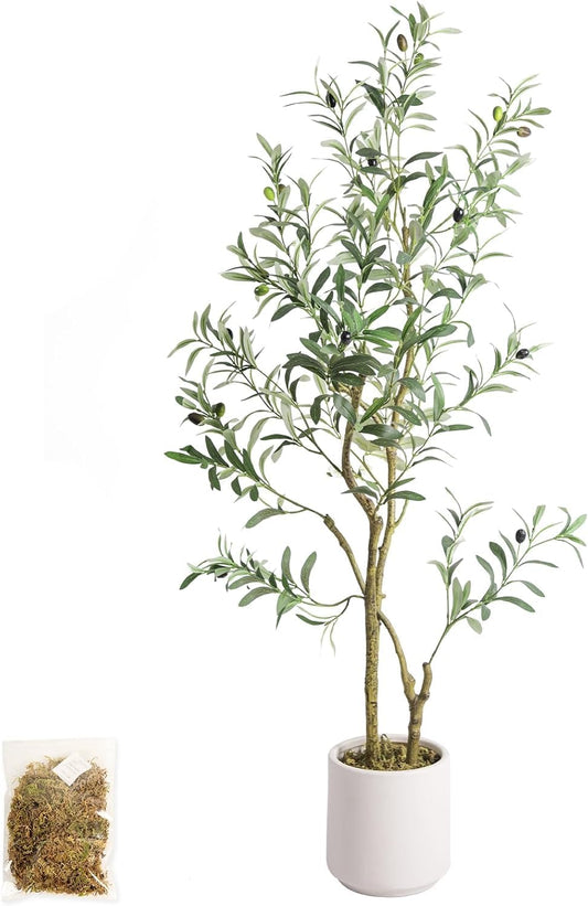 Fake Olive Tree 4FT Tall 1Pack with White Planter for Home Decor