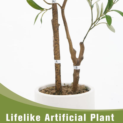 Fake Olive Tree 4FT Tall 1Pack with White Planter for Home Decor