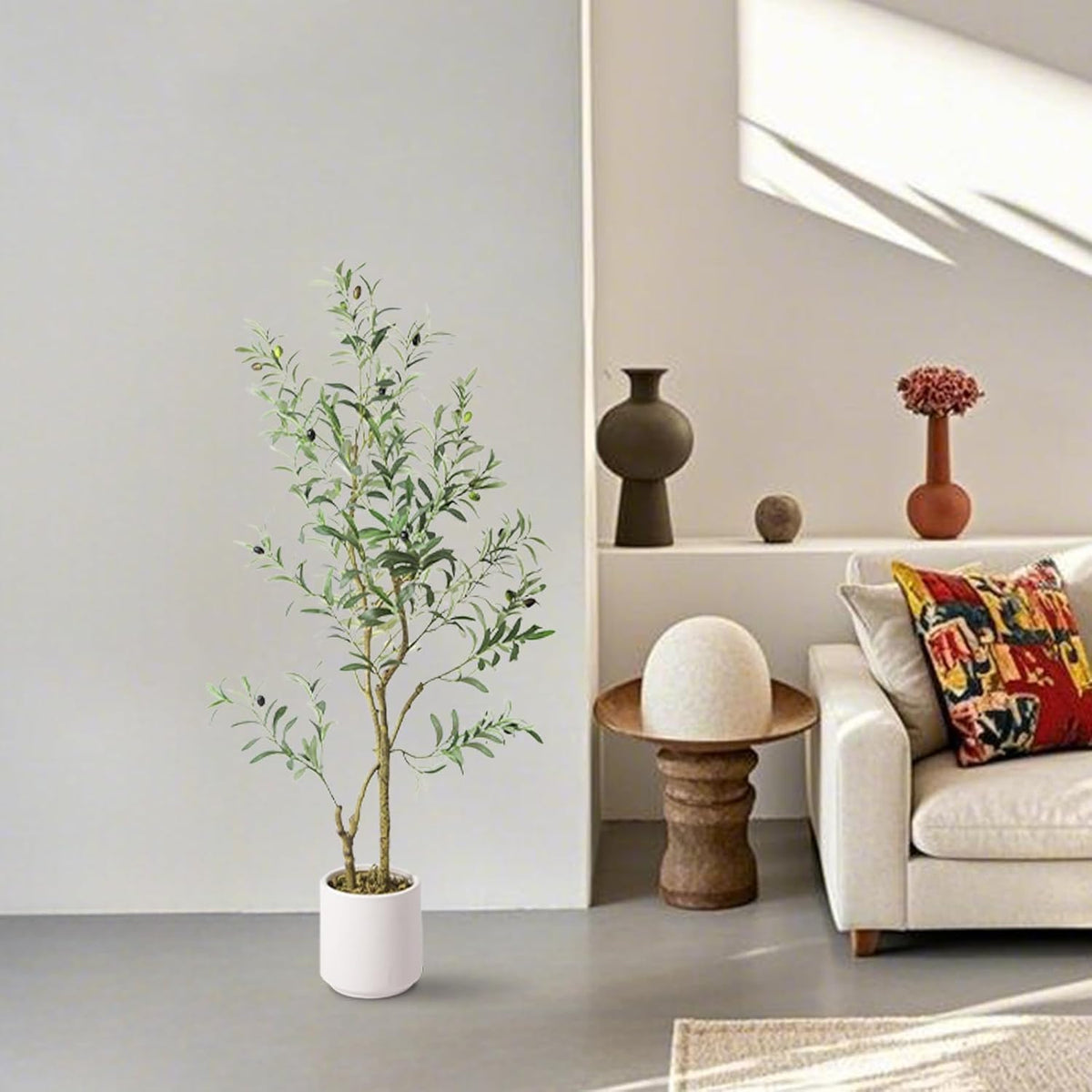 Fake Olive Tree 4FT Tall 1Pack with White Planter for Home Decor