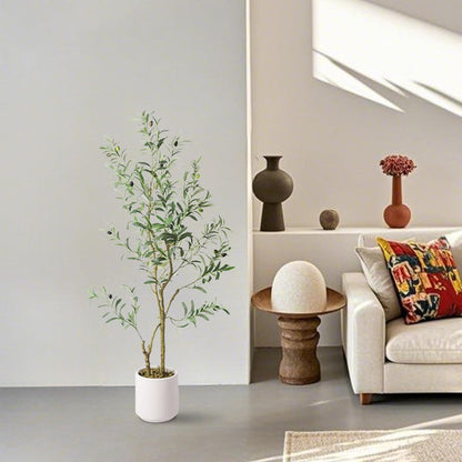 Fake Olive Tree 4FT Tall 1Pack with White Planter for Home Decor