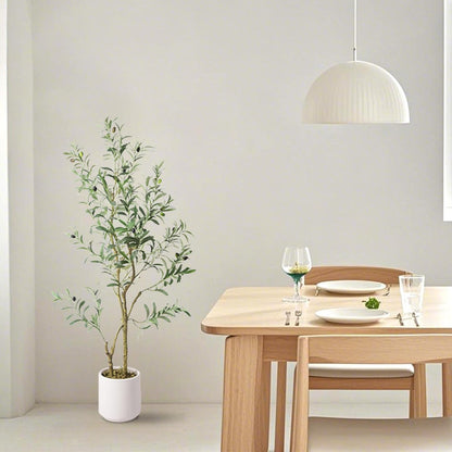Fake Olive Tree 4FT Tall 1Pack with White Planter for Home Decor