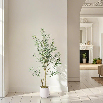 Fake Olive Tree 4FT Tall 1Pack with White Planter for Home Decor
