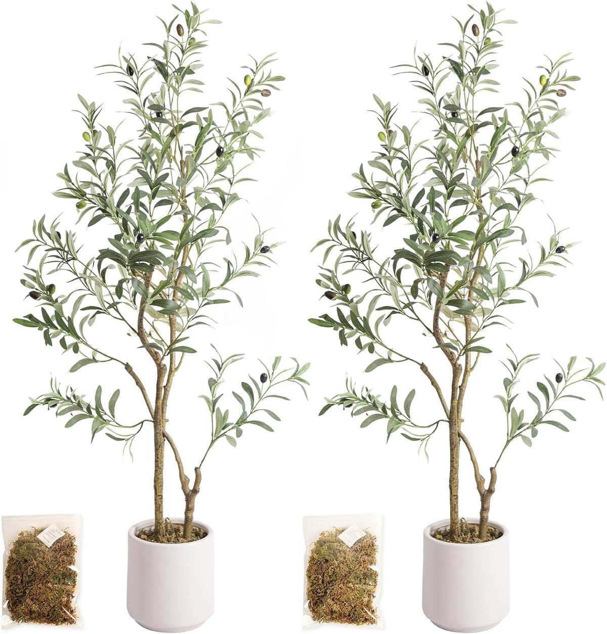 Fake Olive Tree 4FT Tall 1Pack with White Planter for Home Decor