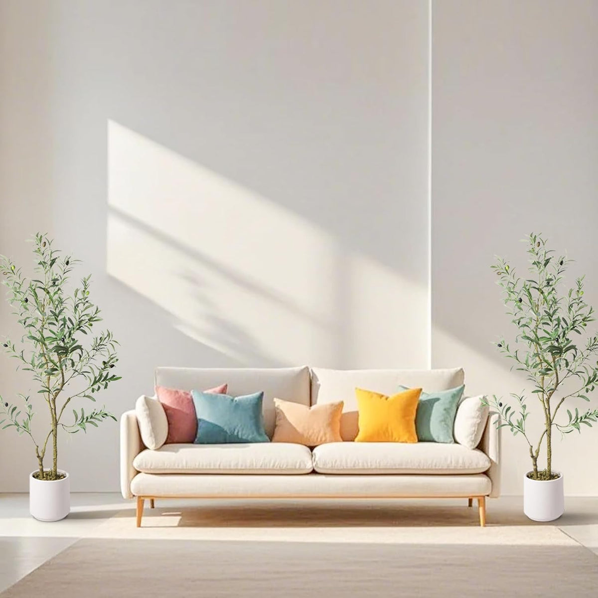 Fake Olive Tree 4FT Tall 1Pack with White Planter for Home Decor