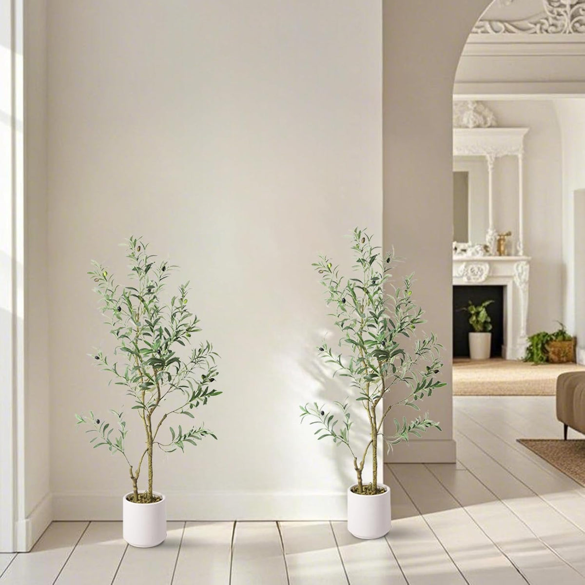 Fake Olive Tree 4FT Tall 1Pack with White Planter for Home Decor