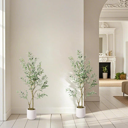 Fake Olive Tree 4FT Tall 1Pack with White Planter for Home Decor