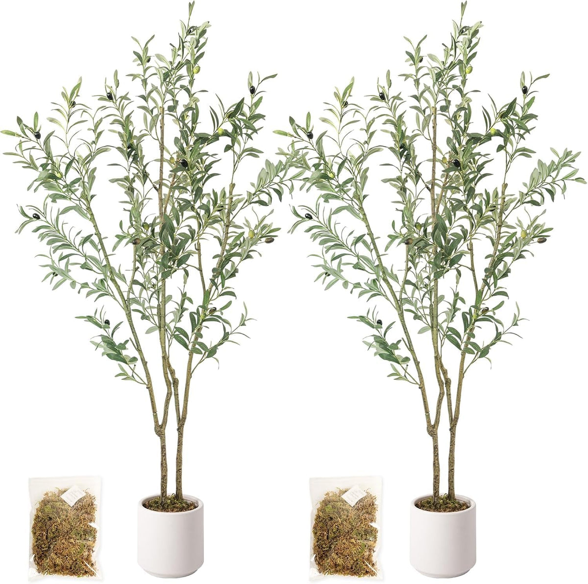 Fake Olive Tree 4FT Tall 1Pack with White Planter for Home Decor