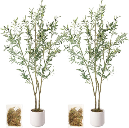 Fake Olive Tree 4FT Tall 1Pack with White Planter for Home Decor