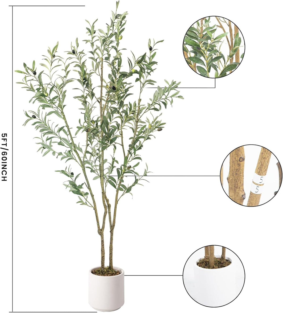 Fake Olive Tree 4FT Tall 1Pack with White Planter for Home Decor