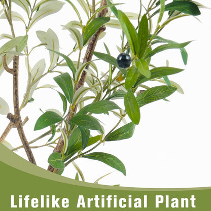 Fake Olive Tree 4FT Tall 1Pack with White Planter for Home Decor
