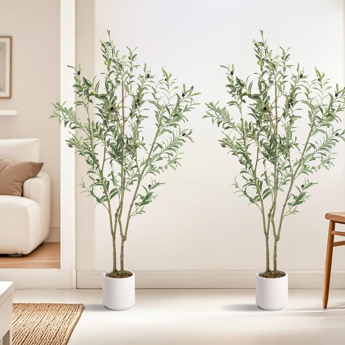 Fake Olive Tree 4FT Tall 1Pack with White Planter for Home Decor