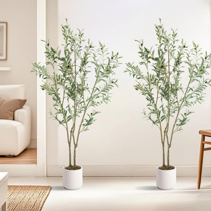 Fake Olive Tree 4FT Tall 1Pack with White Planter for Home Decor