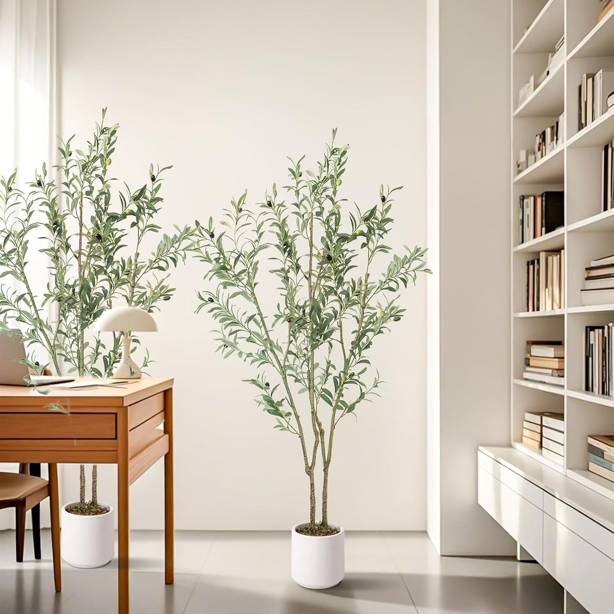Fake Olive Tree 4FT Tall 1Pack with White Planter for Home Decor