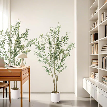 Fake Olive Tree 4FT Tall 1Pack with White Planter for Home Decor
